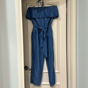 Ann Taylor Denim Off-Shoulder Jumpsuit